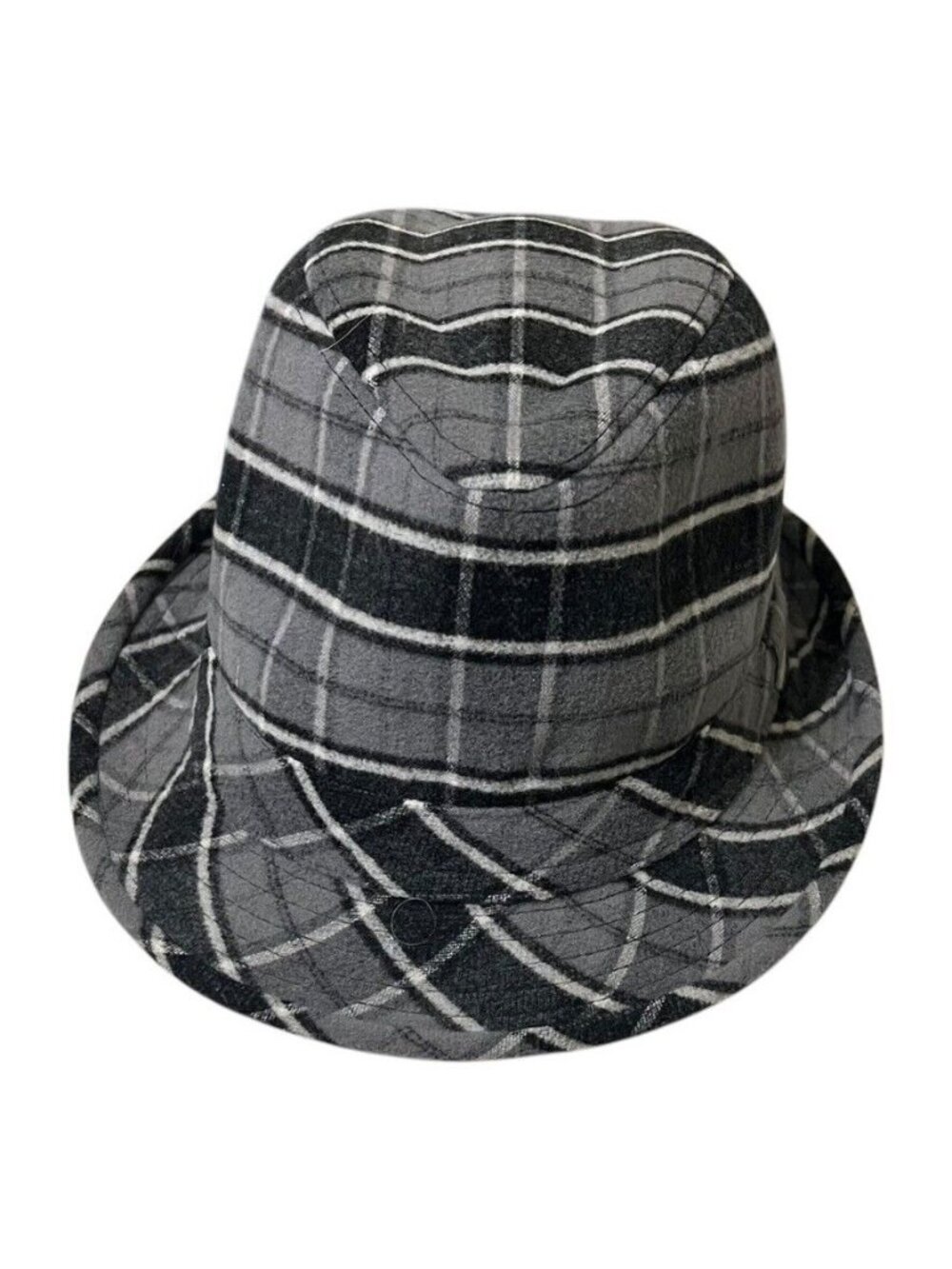 ABG Accessories Fedora Bowler Hat Unisex Gray Black Plaid Brim One Size